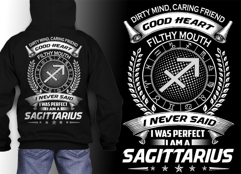 sagittarius zodiac tshirt design psd file editable text and layer png, jpg psd file