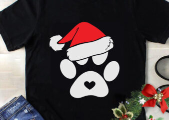 Paws Print Santa Hat Dog Svg, Christmas Svg, Tree Christmas Svg, Tree Svg, Santa Svg, Snow Svg, Merry Christmas Svg, Hat Santa Svg, Light Christmas Svg t shirt illustration