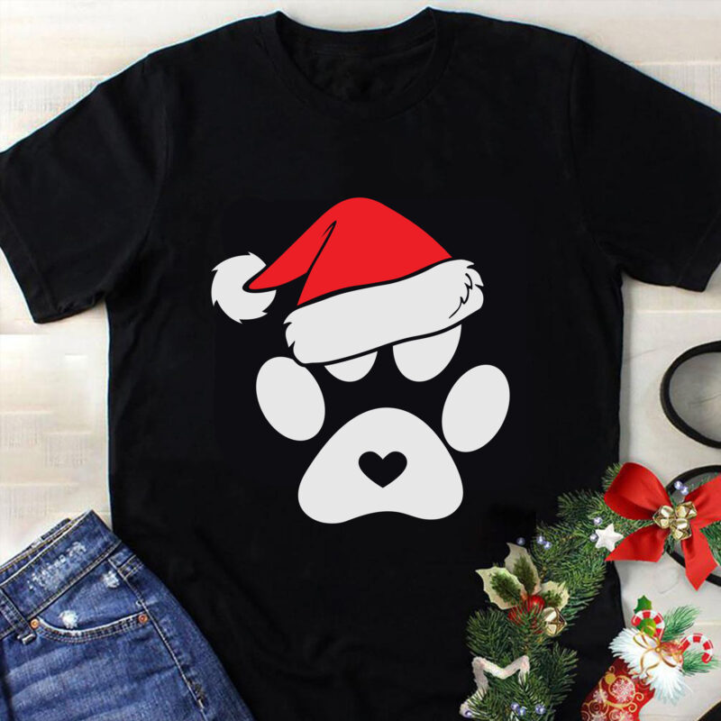 Paws Print Santa Hat Dog Svg, Christmas Svg, Tree Christmas Svg, Tree Svg, Santa Svg, Snow Svg, Merry Christmas Svg, Hat Santa Svg, Light Christmas Svg