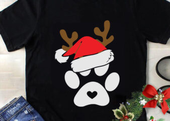 Paw Print Santa Svg, Christmas Svg, Tree Christmas Svg, Tree Svg, Santa Svg, Snow Svg, Merry Christmas Svg, Hat Santa Svg, Light Christmas Svg t shirt illustration