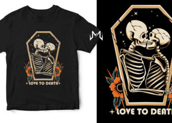 love to death skull vintage t shirt vector graphic