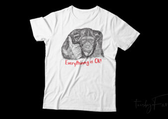 Everything is ok! Ape with thumb up, t shirt design for sale