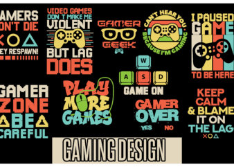 trendy gaming t-shirt design bundle, 10 gaming t-shirt design, game zone, retro gaming bundle