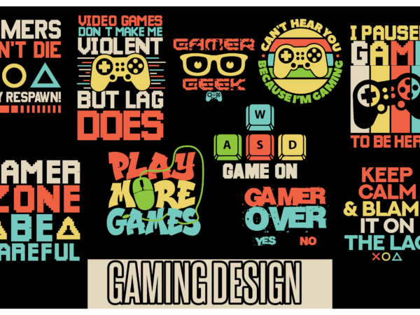 Trendy gaming t-shirt design bundle, 10 gaming t-shirt design, game zone, retro gaming bundle