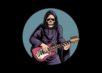 grim reaper playing bass t shirt design template