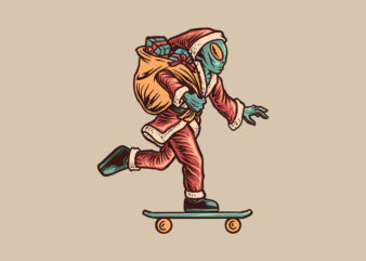 santa alien skateboarding