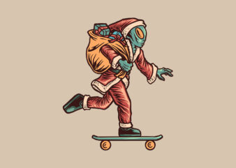 santa alien skateboarding t shirt template vector