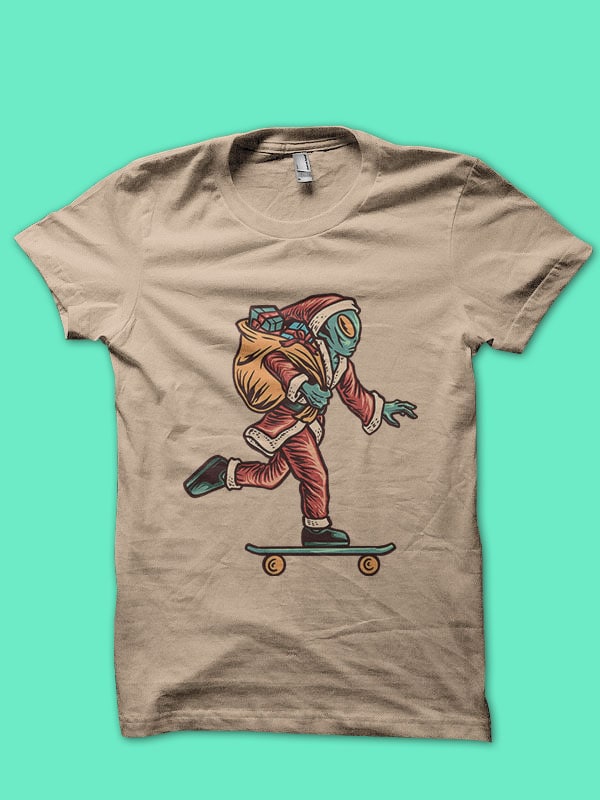 santa alien skateboarding