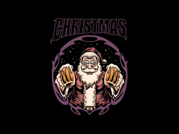 Santa and beer t shirt template vector