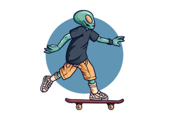 skateboarding alien t shirt template vector