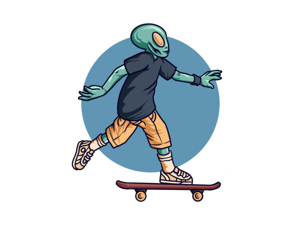 Skateboarding alien t shirt template vector