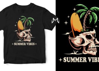 summer vibes skull t shirt template vector