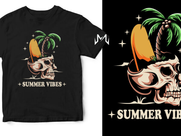 Summer vibes skull t shirt template vector