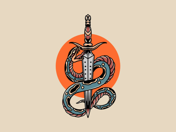 Sword and snake t shirt template vector