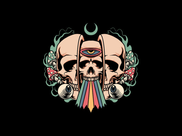 Trippy skulls t shirt designs for sale