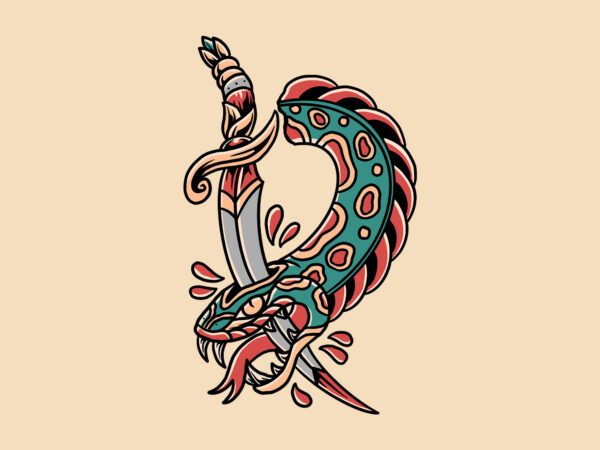 Dead snake traditional t shirt vector illustration