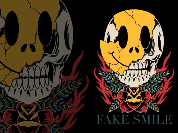 Fake smile emoticon illustration for t-shirt