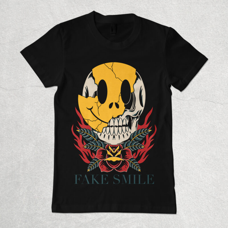 Fake smile emoticon illustration for t-shirt