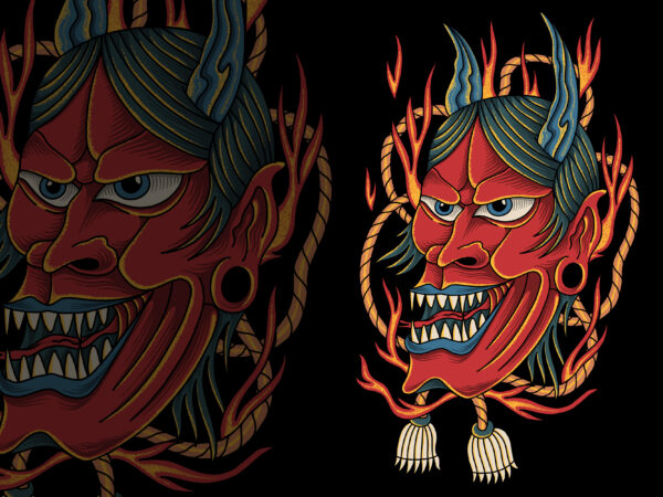Japanese oni mask illustration for t-shirt