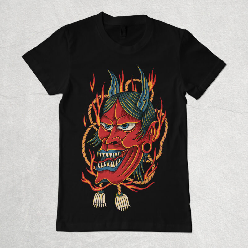 Japanese oni mask illustration for t-shirt