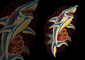 Oriental shark illustration for t-shirt