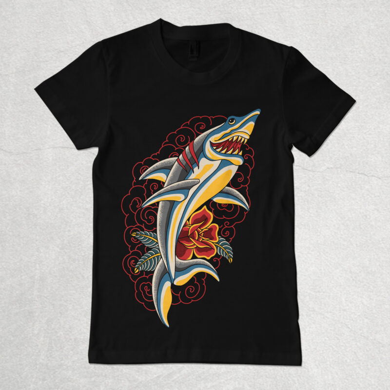 Oriental shark illustration for t-shirt