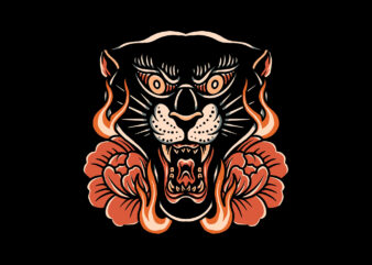 panther and flower t shirt illustration