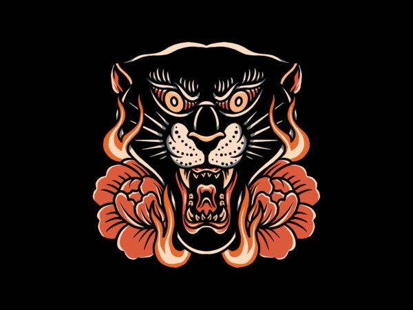 Panther and flower t shirt illustration