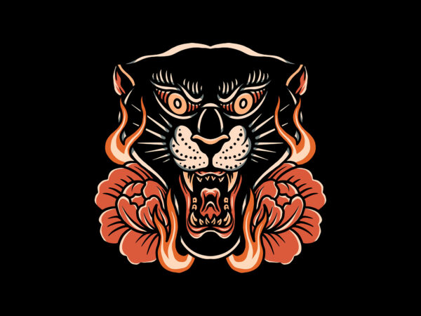 Panther and flower t shirt illustration