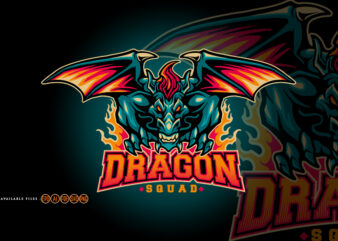 Angry Dragon Attack Mascot Logo Squad t shirt vector