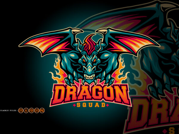 Angry dragon attack mascot logo squad t shirt vector