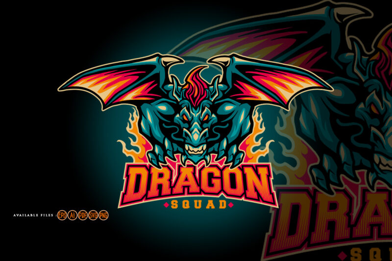 Angry Dragon Attack Mascot Logo Squad