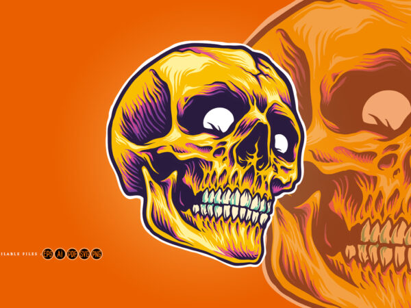 Cracked golden skull head psychedelic illustrations t shirt vector file
