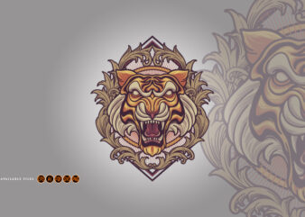 Angry Tiger Mascot Ornaments Frame t shirt vector