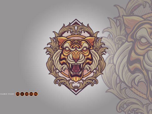 Angry tiger mascot ornaments frame t shirt vector