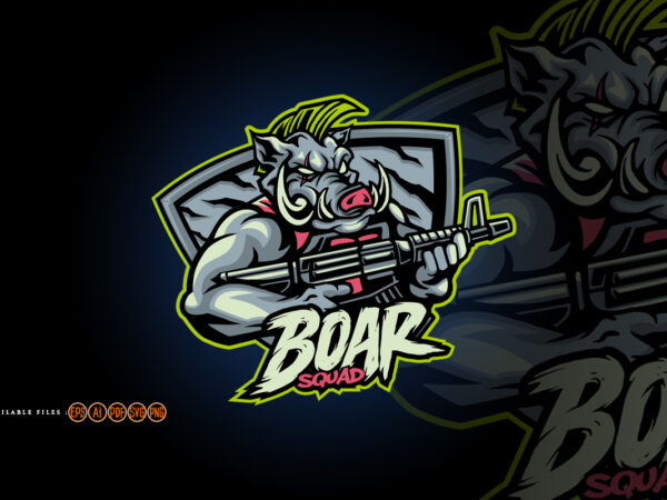 Angry wild boar army soldier with shoot t shirt vector