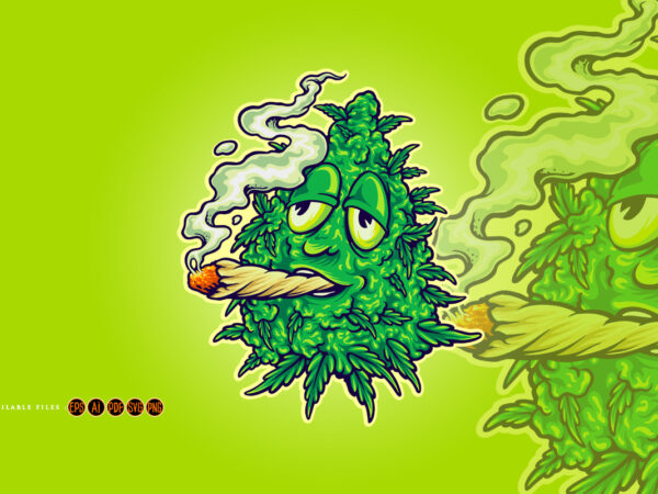 Weed mascot smoking leaf marijuana cartoon t shirt design for sale