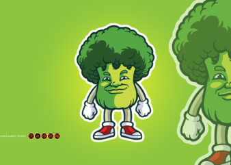 Broccoli vegetable mascot cartoon colorful t shirt template