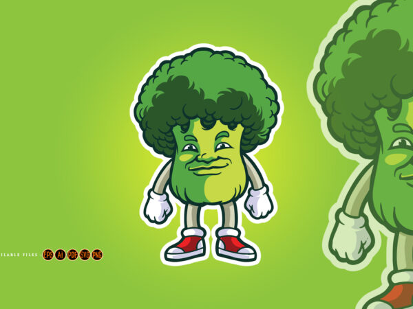 Broccoli vegetable mascot cartoon colorful t shirt template