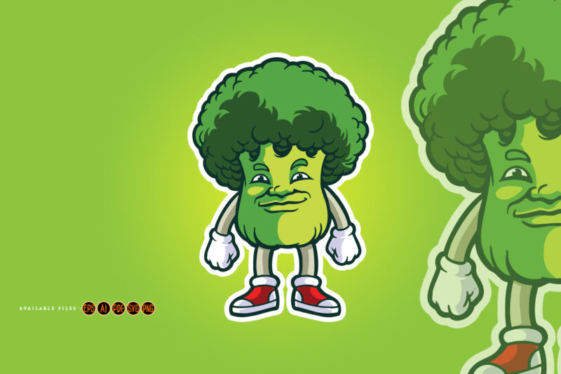 Broccoli vegetable mascot cartoon colorful