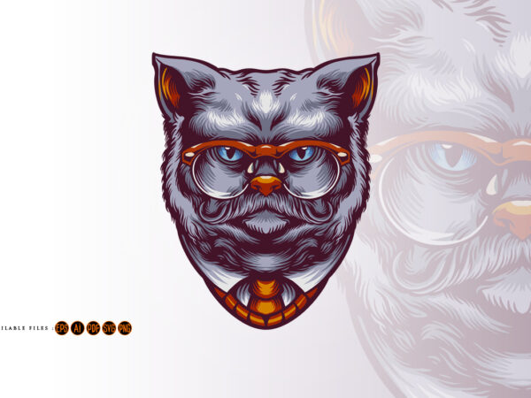 Cute grey cat with mustache and glasses t shirt vector file Cute grey cat with mustache and glasses t shirt vector file