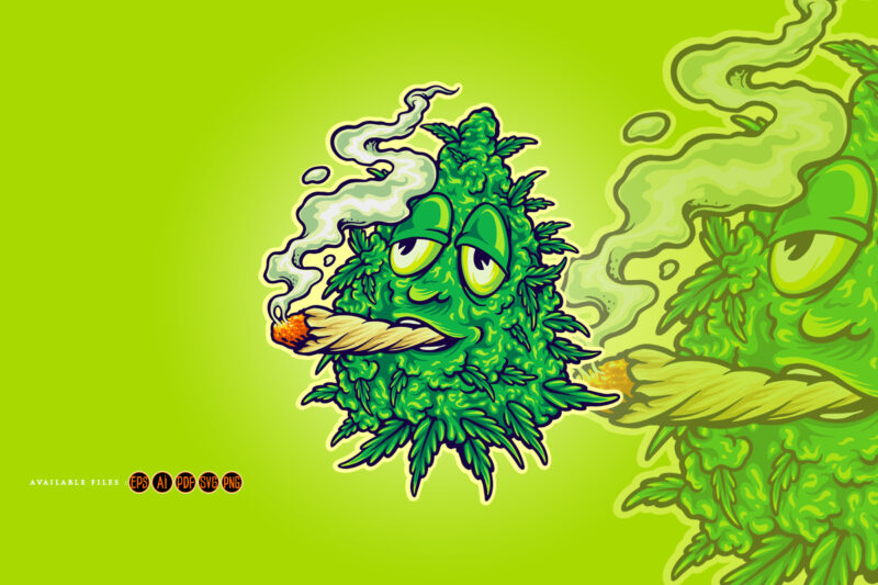 Weed Mascot smoking leaf marijuana Cartoon