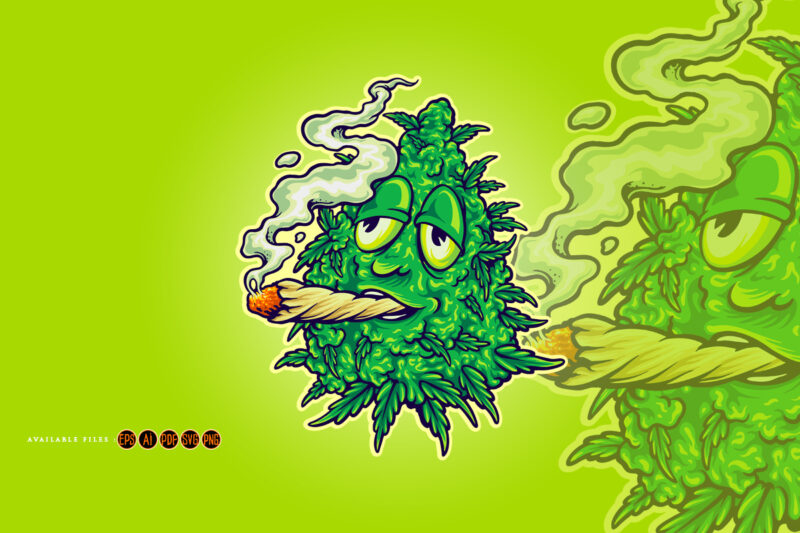 Weed Mascot smoking leaf marijuana Cartoon