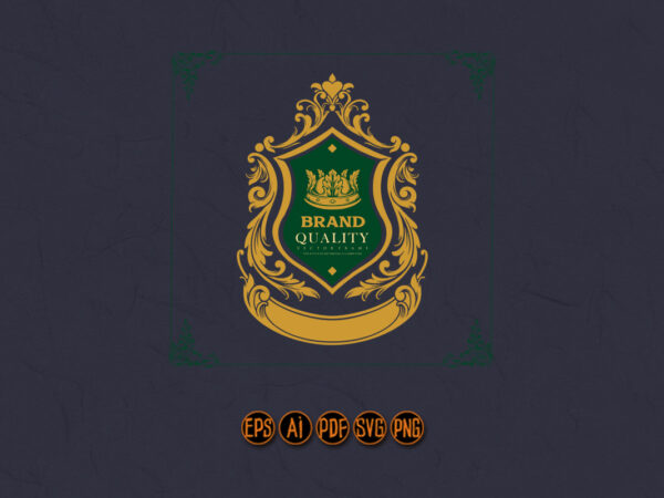 Golden shield royal elegant crown logo emblem t shirt design template