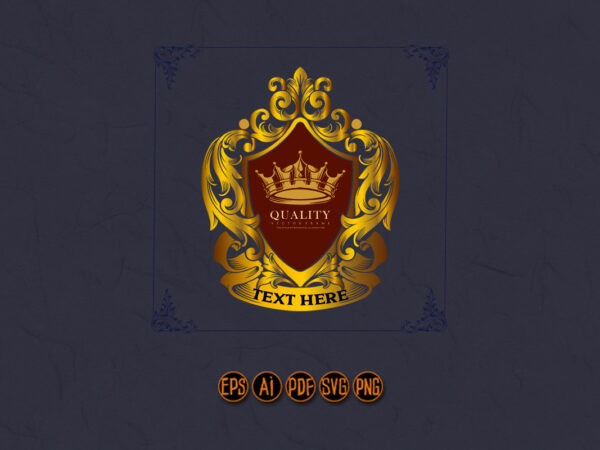 Luxury shield royal logo gold crown ornate calligraphic