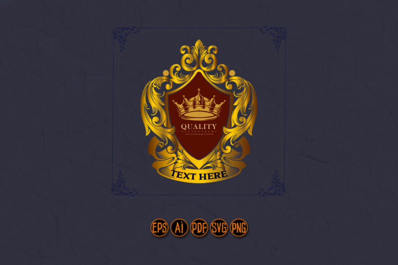 Luxury Shield Royal Logo Gold Crown Ornate Calligraphic