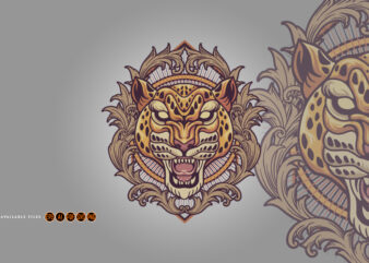 Cheetah Vintage Ornament Shield Logo Illustrations