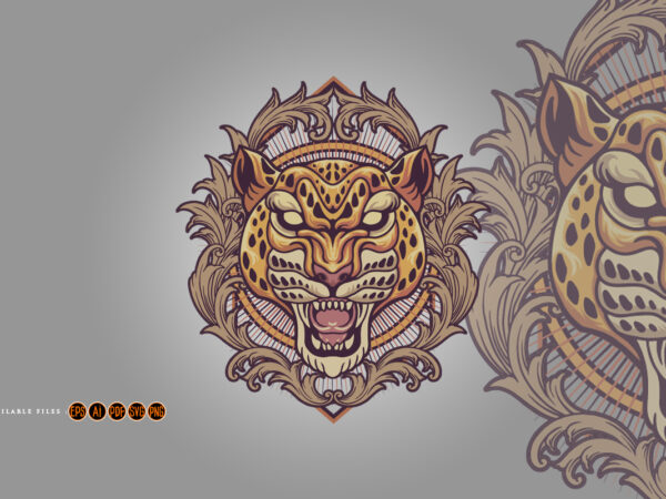 Cheetah vintage ornament shield logo illustrations t shirt vector file