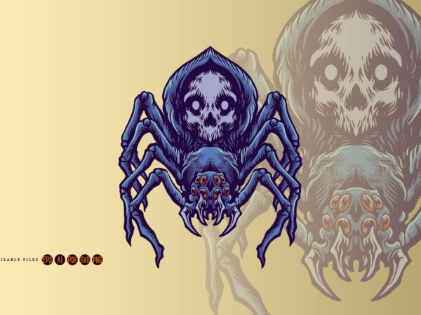 Black spider skull illustration t shirt template