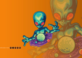 Spooky alien and his galaxy Illustrations
